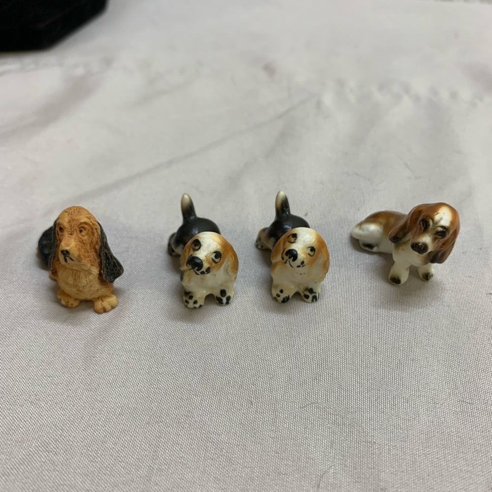Miniature Basset Hound Figurines Bone China Resin Vintage Lot Of 4